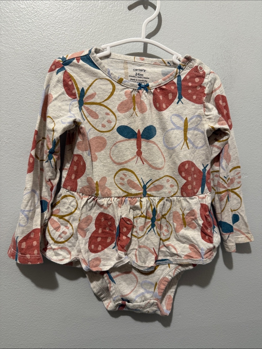Carter's 24 Months Long Sleeve Butterfly Peplum Bodysuit Pink & Teal